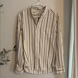Madewell Cream and Black Striped Casual Shirt
